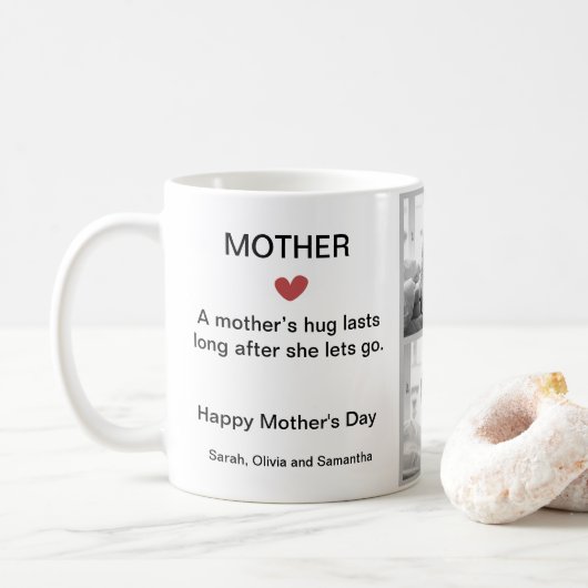 Gepersonaliseerde zwart-wit foto collage Mok (Met donut)