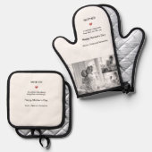 Gepersonaliseerde zwart-wit fotocollage - ovenwant & pannenlap set (Voorkant / Achterkant)