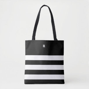 Gepersonaliseerde zwart-wit gestreepte Canvas tas