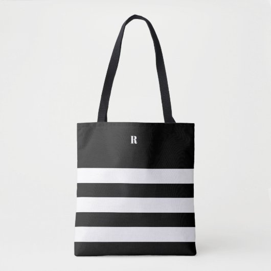 Gepersonaliseerde zwart-wit gestreepte Canvas tas (Voorkant)