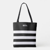 Gepersonaliseerde zwart-wit gestreepte Canvas tas (Achterkant)