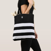 Gepersonaliseerde zwart-wit gestreepte Canvas tas (Dichtbij)