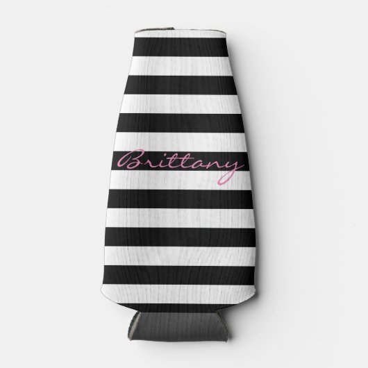 Gepersonaliseerde zwart-wit gestreepte fles koeler (Voorkant)