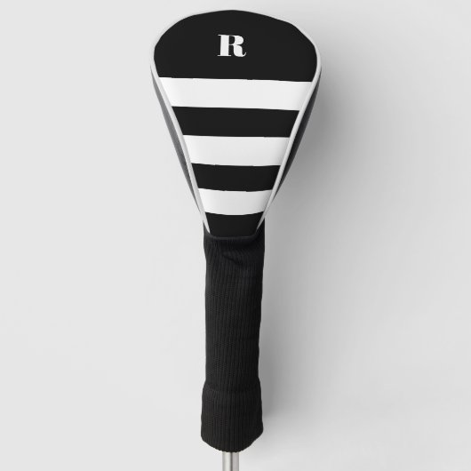 Gepersonaliseerde zwart-wit gestreepte golfheadcover (Voorkant)