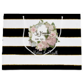 Gepersonaliseerde zwart-wit gestreepte Roos horten Large Cadeautasje (Voorkant)