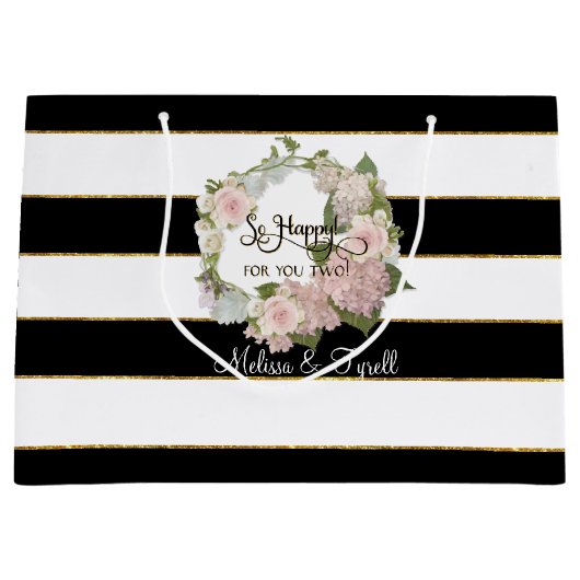 Gepersonaliseerde zwart-wit gestreepte Roos horten Large Cadeautasje (Voorkant)