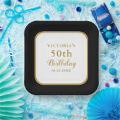 Gepersonaliseerde Zwart Wit Goud 50ste Verjaardag Papieren Bordje (Feest)
