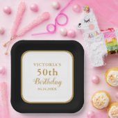 Gepersonaliseerde Zwart Wit Goud 50ste Verjaardag Papieren Bordje (Feest)