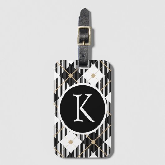 Gepersonaliseerde zwart-wit-goudspeldenmakerij bagagelabel (Voorkant (verticaal))