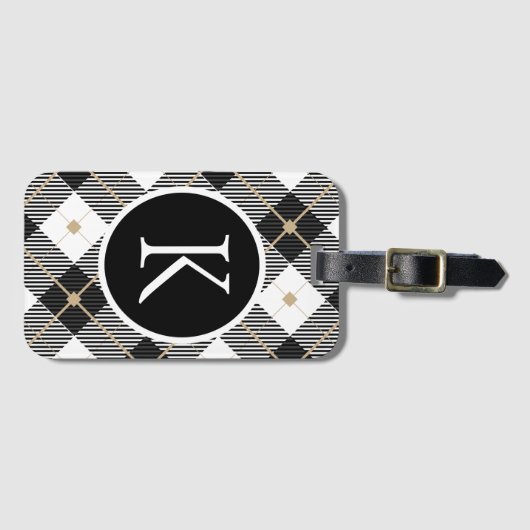 Gepersonaliseerde zwart-wit-goudspeldenmakerij bagagelabel (Voorkant (horizontaal))