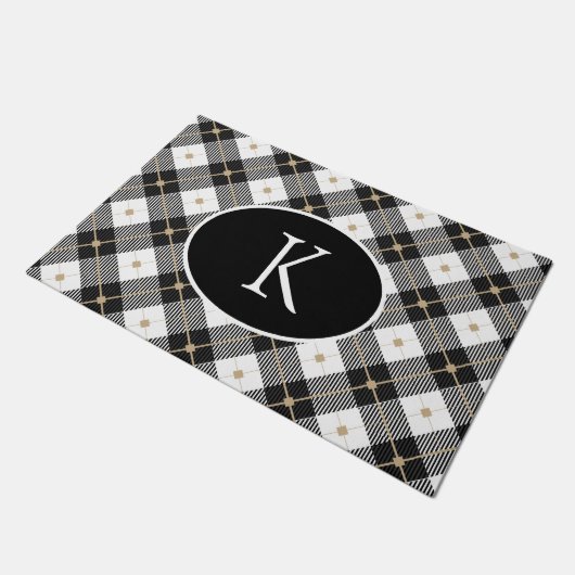 Gepersonaliseerde zwart-wit-goudspeldenmakerij deurmat (Schuin)