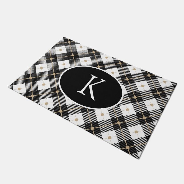 Gepersonaliseerde zwart-wit-goudspeldenmakerij deurmat (Schuin)