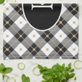 Gepersonaliseerde zwart-wit-goudspeldenmakerij theedoek (Gevouwen)