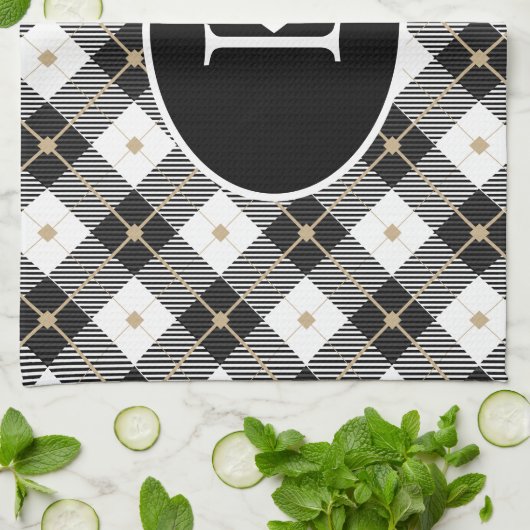 Gepersonaliseerde zwart-wit-goudspeldenmakerij theedoek (Gevouwen)