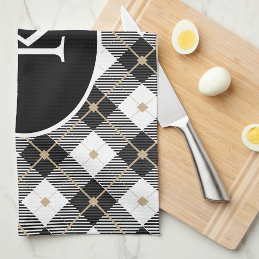 Gepersonaliseerde zwart-wit-goudspeldenmakerij theedoek (Quarter Fold)