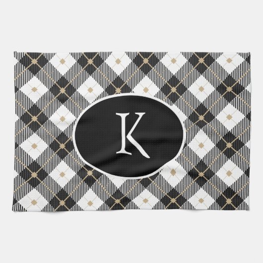 Gepersonaliseerde zwart-wit-goudspeldenmakerij theedoek (Horizontaal)