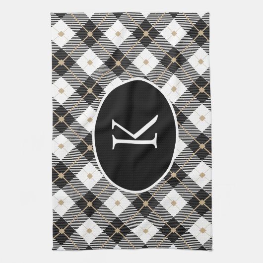 Gepersonaliseerde zwart-wit-goudspeldenmakerij theedoek (Verticaal)