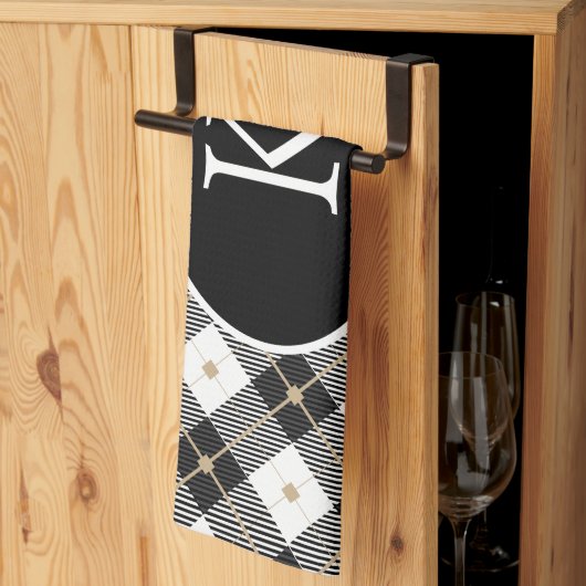 Gepersonaliseerde zwart-wit-goudspeldenmakerij theedoek (Derde Gevouwen)