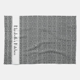 Gepersonaliseerde Zwart Wit Griekse Meander Key Theedoek