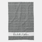 Gepersonaliseerde Zwart Wit Griekse Meander Key Theedoek (Verticaal)