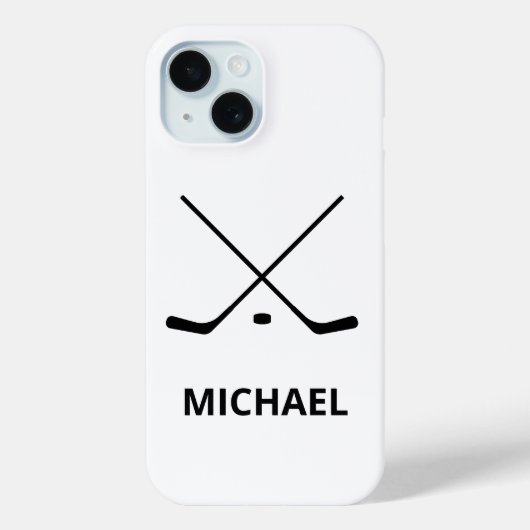 Gepersonaliseerde zwart wit Hockey Sticks en Puck Case-Mate iPhone Case (Achterkant)