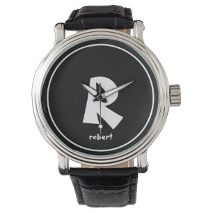 Gepersonaliseerde zwart-wit Initiaal monogam naam Horloge