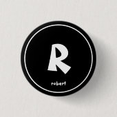 Gepersonaliseerde zwart-wit Initiaal monogam naam Ronde Button 3,2 Cm (Voorkant)