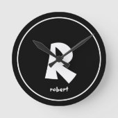 Gepersonaliseerde zwart-wit Initiaal monogam naam Ronde Klok (Voorkant)