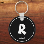 Gepersonaliseerde zwart-wit Initiaal monogam naam Sleutelhanger (Achterkant)