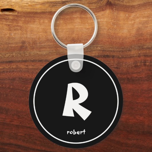Gepersonaliseerde zwart-wit Initiaal monogam naam Sleutelhanger (Voorkant)