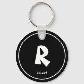 Gepersonaliseerde zwart-wit Initiaal monogam naam Sleutelhanger (Achterkant)