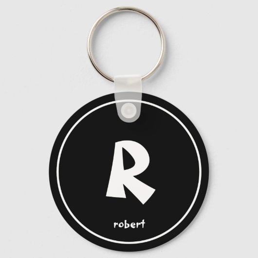 Gepersonaliseerde zwart-wit Initiaal monogam naam Sleutelhanger (Achterkant)