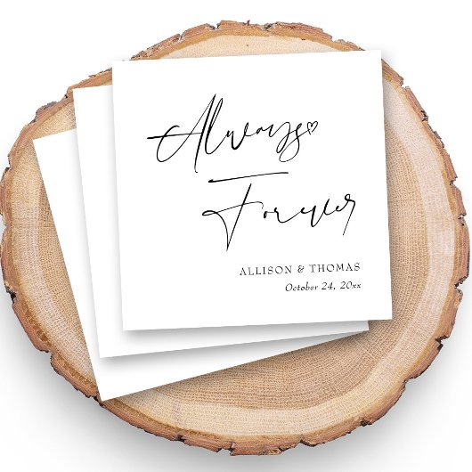 Gepersonaliseerde zwart-wit kalligrafie bruiloft servet