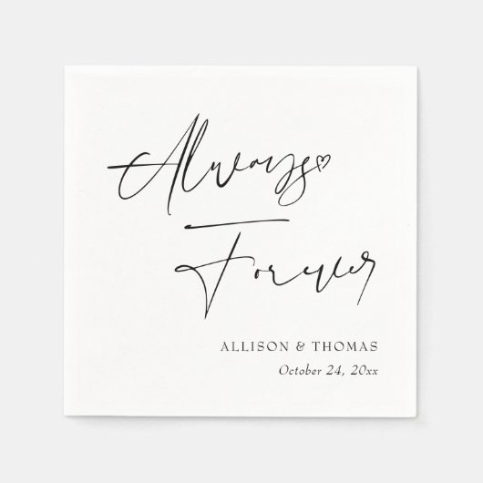 Gepersonaliseerde zwart-wit kalligrafie bruiloft servet (Voorkant)