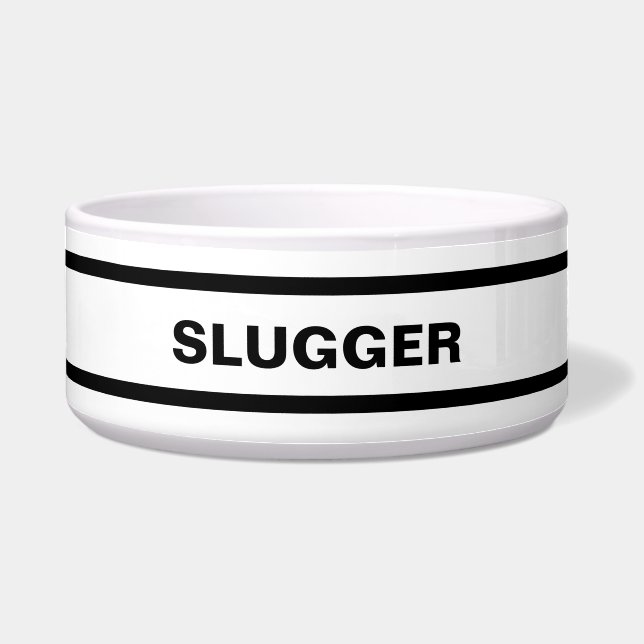 Gepersonaliseerde zwart-wit keramische Pet Bowl Voerbakje (Voorkant)