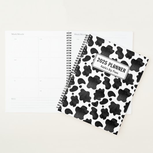 Gepersonaliseerde zwart-wit Koe Print Planner (Display)