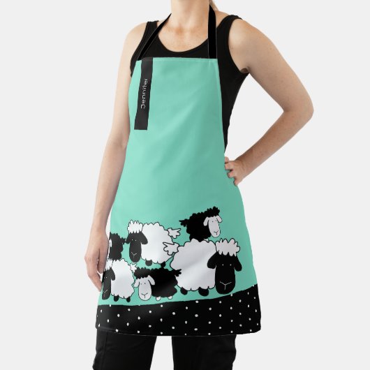 Gepersonaliseerde zwart-wit kudde schapen schort (Insitu)