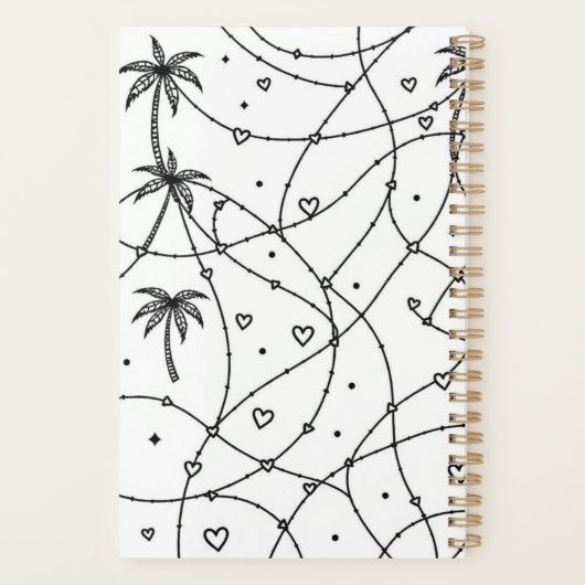 Gepersonaliseerde zwart-wit lijn tekening print planner (Achterkant)