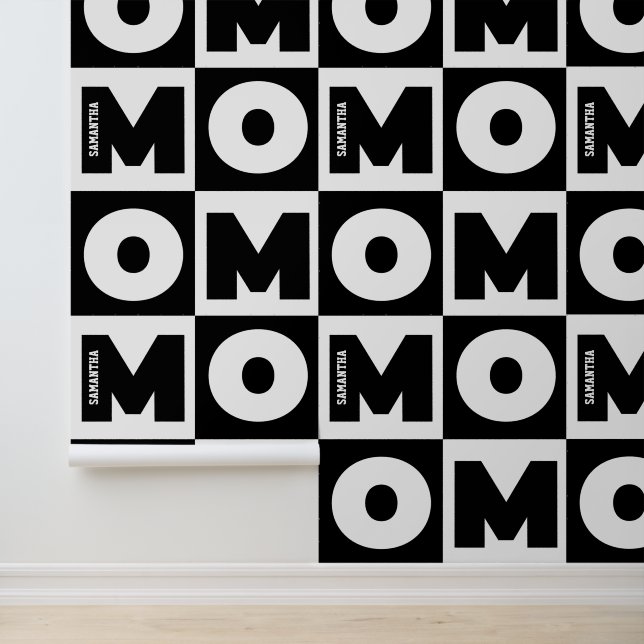 Gepersonaliseerde zwart-wit mam naam patroon behang (Applicatie)