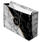 Gepersonaliseerde Zwart Wit Marmer Monogram Gift B Groot Cadeauzakje (Voorkant Gekanteld)