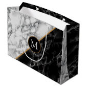 Gepersonaliseerde Zwart Wit Marmer Monogram Gift B Groot Cadeauzakje (Achterkant Gekanteld)
