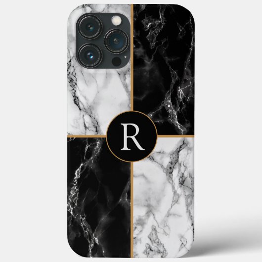 Gepersonaliseerde zwart wit marmeren iPhone case (Achterkant)