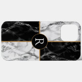 Gepersonaliseerde zwart wit marmeren iPhone case (Achterkant (horizontaal))