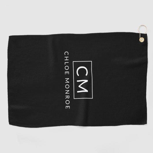 Gepersonaliseerde zwart wit minimale moderne monog golfhanddoek (Horizontaal)