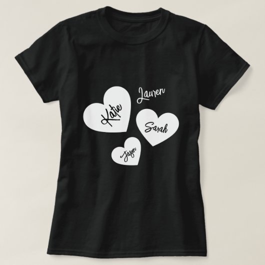 Gepersonaliseerde zwart-wit moeders harten t-shirt (Design voorkant)