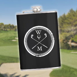 Gepersonaliseerde zwart-wit monogram golf heupfles