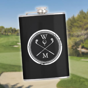 Gepersonaliseerde zwart-wit monogram golf heupfles
