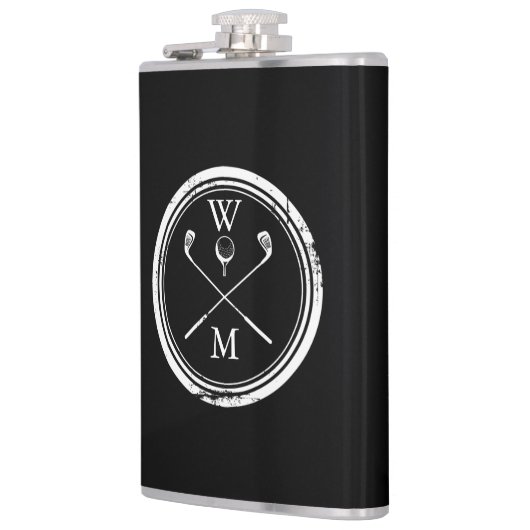 Gepersonaliseerde zwart-wit monogram golf heupfles (Links)