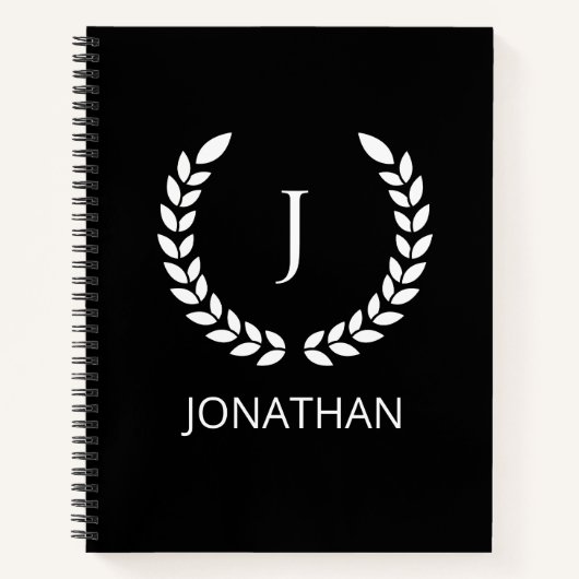 Gepersonaliseerde zwart-wit monogram initialen notitieboek (Voorkant)