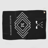 Gepersonaliseerde zwart-wit monogram van de Mannen Golfhanddoek (Horizontaal)